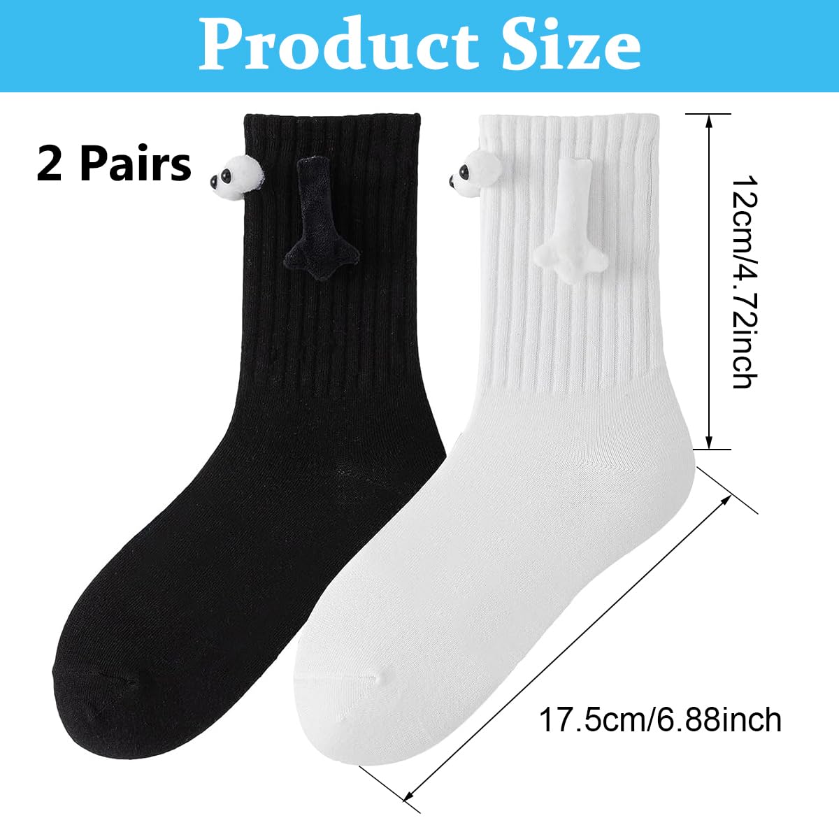 PALAY 2 pair Cotton Socks Unisex Socks Funny Couple Socks Ankle Socks for Men Women Home Socks Floor Socks Friendship Gift Christmas Gift (Black & White)