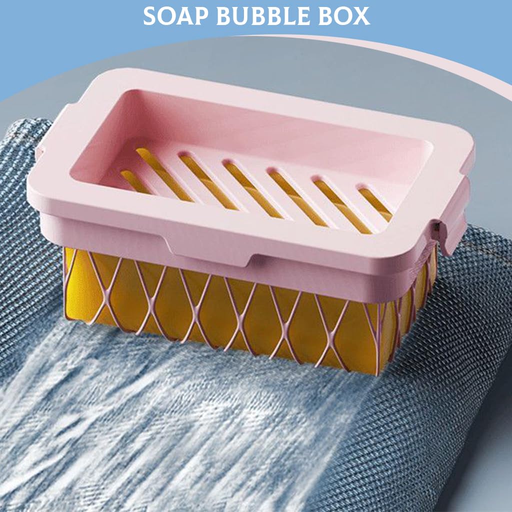 HASTHIP 2Pcs Soap Holder with Bubble Net 2 in 1 Sope Saver Box with Flexible Bubble Net Soap Drain Box Plastic Soap Saver Hand Sope Holder for Kitchen, Bathroom