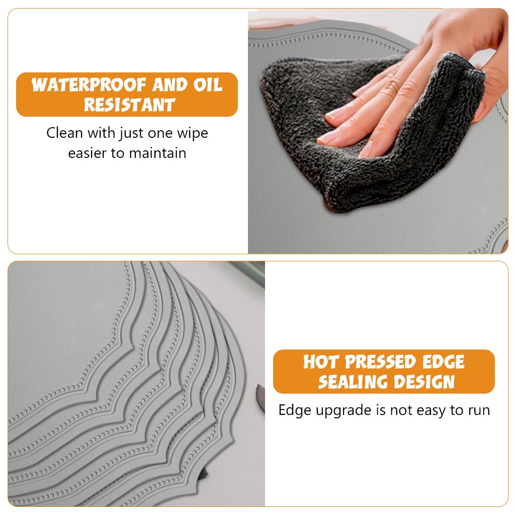 Supvox PU Placemats Set of 6 Vintage Minimalism Embossing PU Insulation Placemats Anti-slip Dining Placemats Oil-proof PU Leather Placemats for Kitchen Coffee Dining Room Table