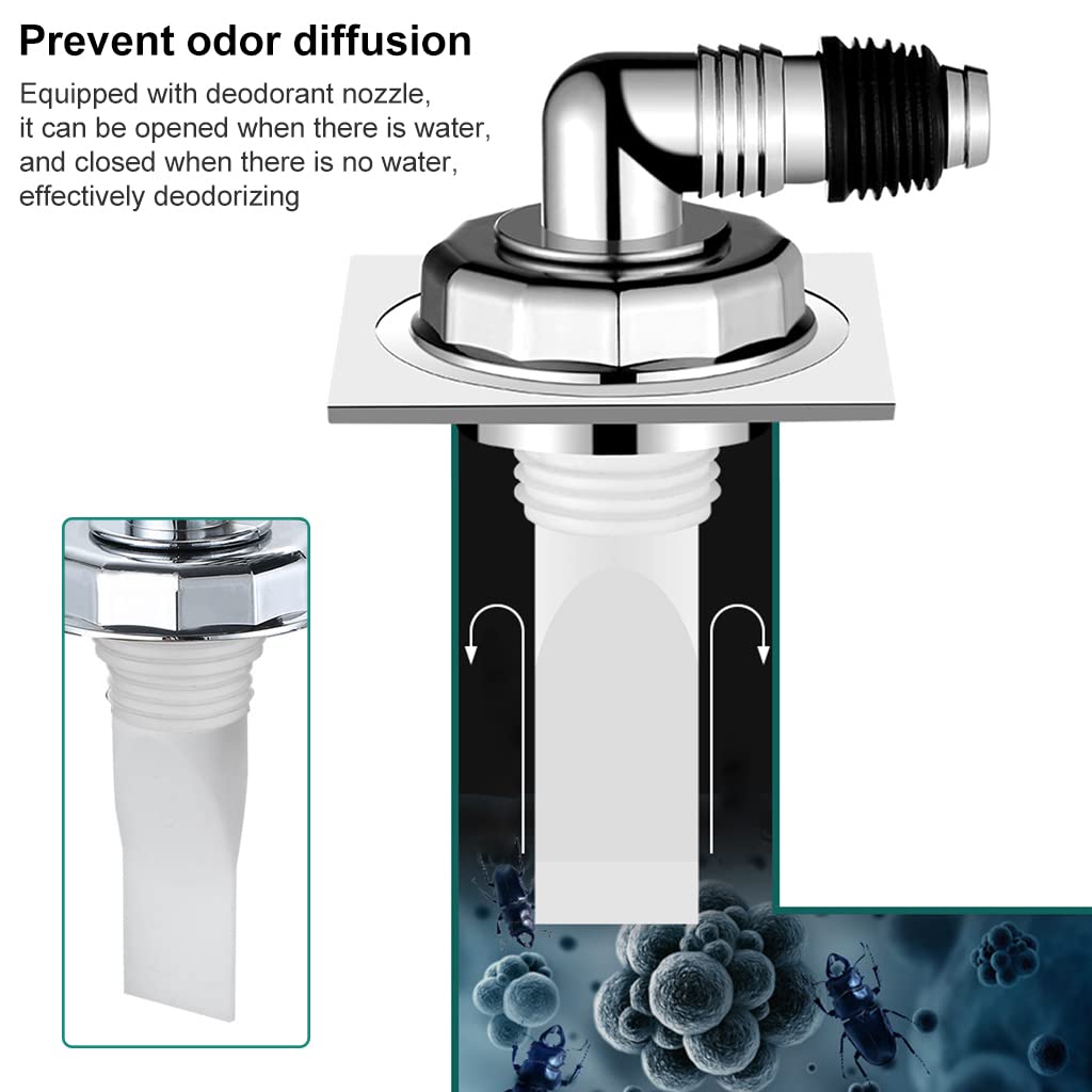 HASTHIP Washing Machine Pipe Drain Cover, Washing Machine Floor Drain Connector for Floor Drain of 32-47mm in Diameter, for Washing Machine Drain Pipe and Sewer Drain Pipe Connector (ABS Plating)