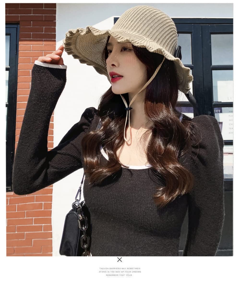 PALAY Women Sun Hat UV Protect Knitting Summer Wide Brim Hat Casual Outdoor Beach Hat for Women Travel(Beige)