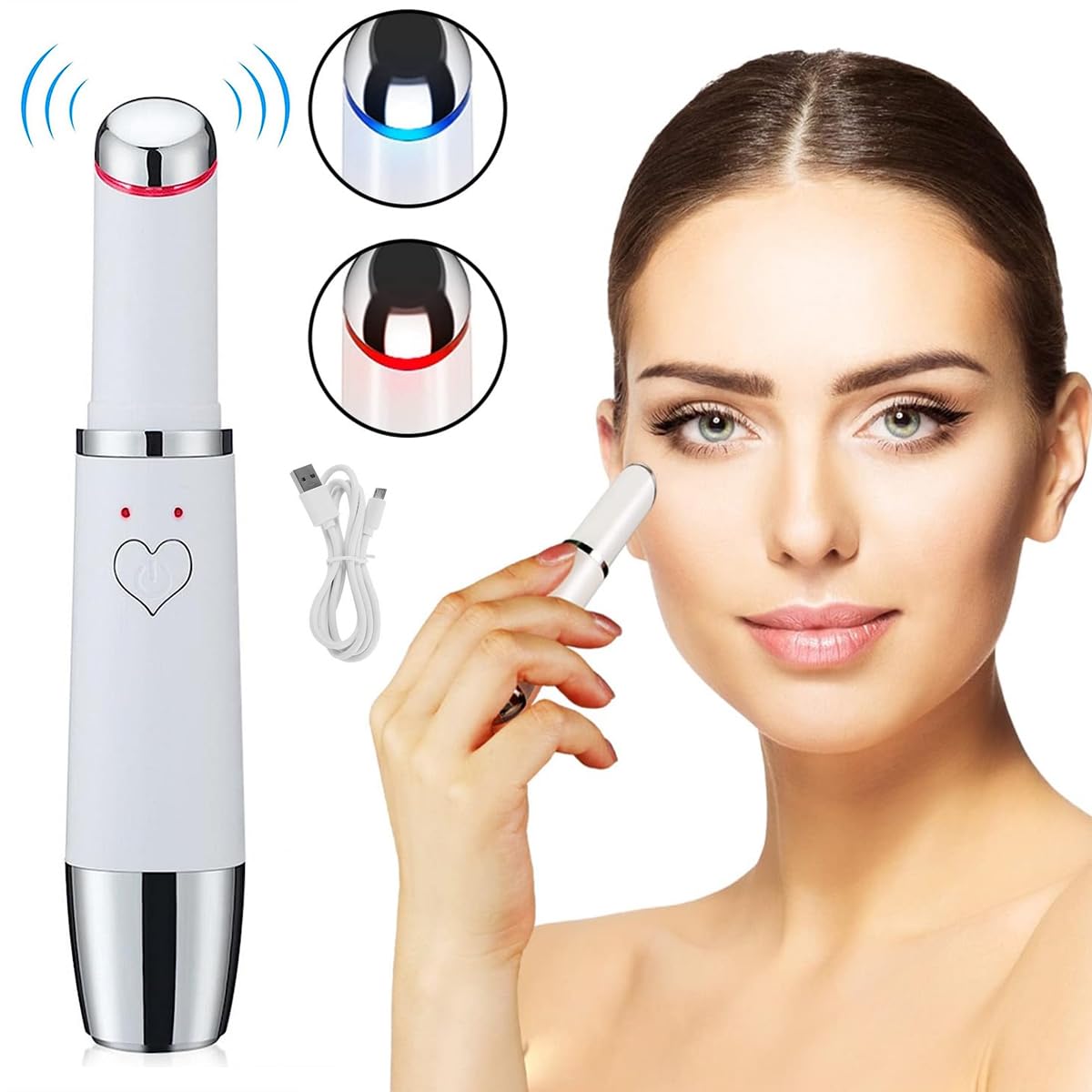 HANNEA Electric Eye Massager Wand, Face Massage Tool Wand Pen, Chargeable Facial Massager, Eye Massager for Dark Circles, Eye Bags, Puffiness Under Eyes