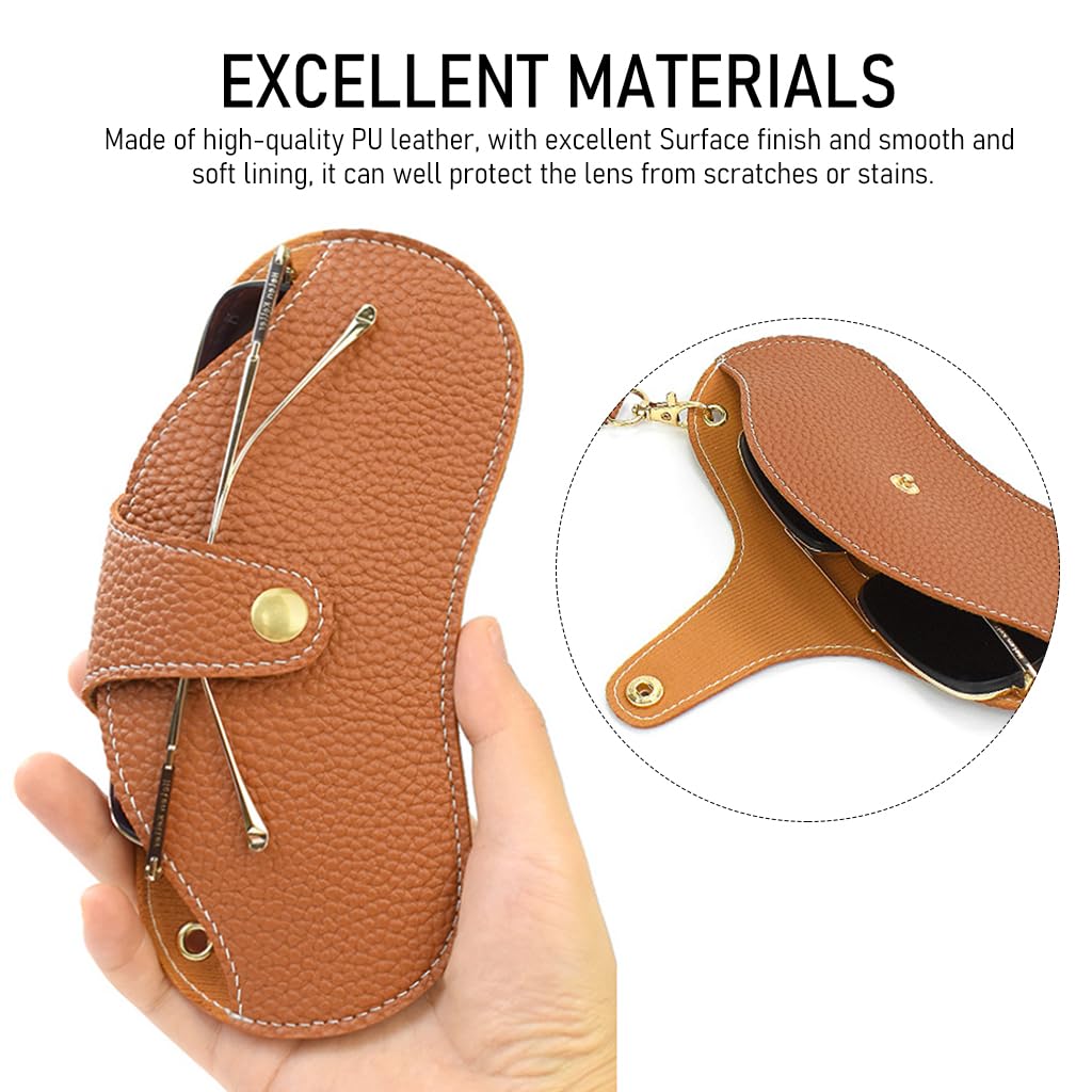 PALAY Soft Leather Sunglasses Case Fashion Protective Women Spectacle Organizer Case with Wrist Strap & Shoulder Belt Portable stylish Pouch Outdoor Sunglasses Carrying Bag -Black