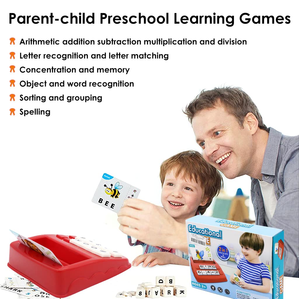 PATPAT Spelling Puzzle Game, Matching Letters Toy with Flash Cards Words, Montessori ABC Alphabet Mathatic Learning Educational Puzzle Gift for Preschool Boys Girls Kids Age 3-5 Years Old (Red)