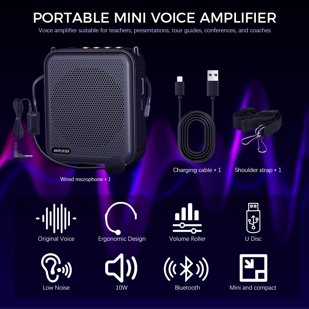 ZORBES 10W Mini Voice Amplifier Portable Rechargeable with Wired Microphone Headset & Waistband, Voice Amplifier for Teachers, Presentation, Tour Guides, Meeting, Coaches(Black)