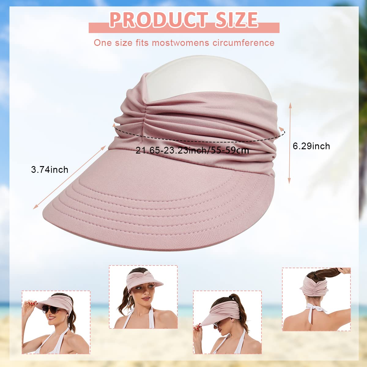 PALAY Sun Hat for Women Fashion Sun Cap Wide Brim Sun Visor Hat Beach Hat 50+ UV Protection Summer Sport Cap for Travel, Golf, Hiking, Pink