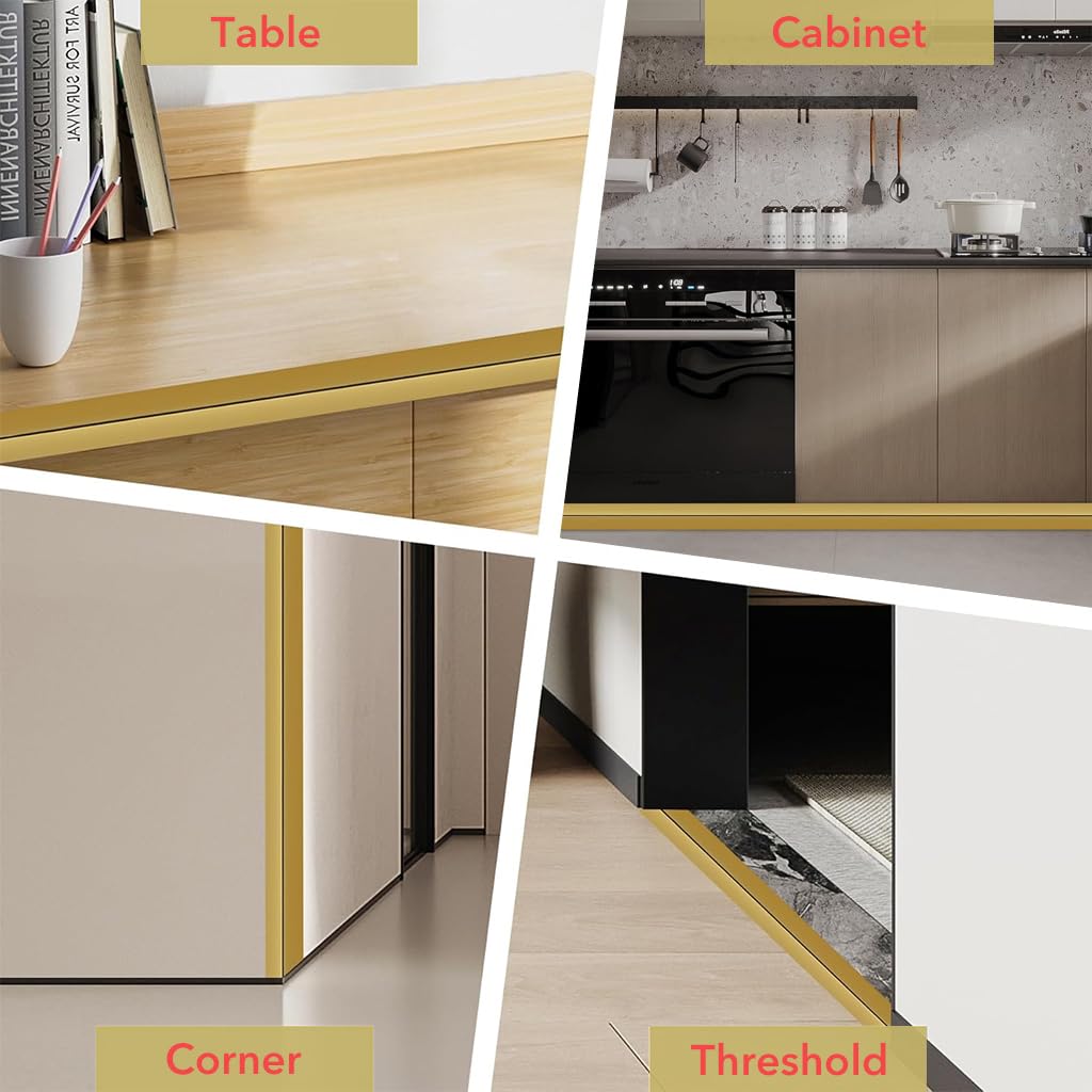 HASTHIP 1 Rolls Golden Wall Molding Trim - Flexible PVC Wall Molding Trim & Corner Guards & Caulk Strip, Apply in Table Edge Door Frame Baseboard for Protection and Decoration, 9.84ft x 0.78in