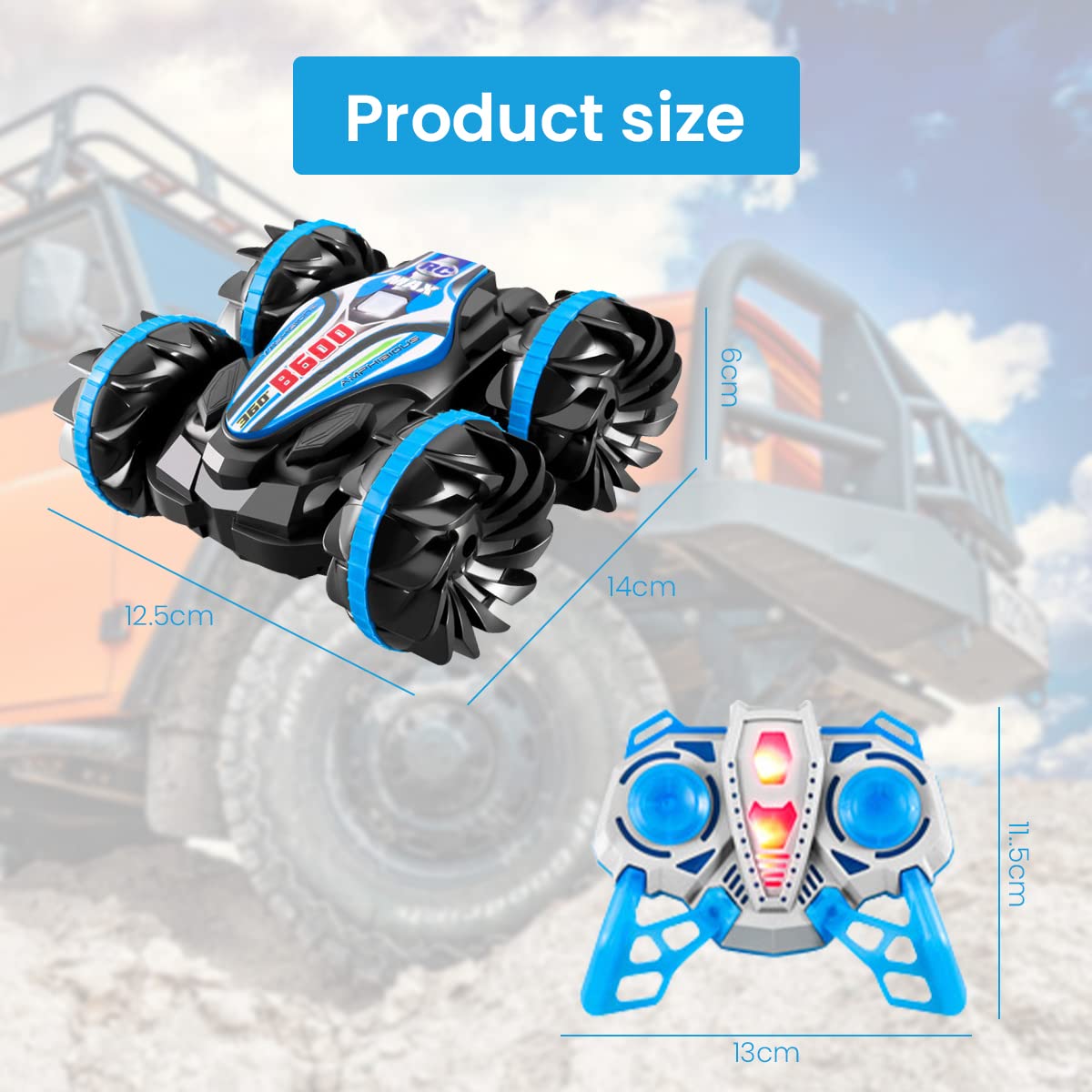 PATPAT Remote Control Car for Kids, 2.4Ghz Wireless Remote Land Water 2 in 1 Rc Stunt Car Toy, 360° Rotatable Multifunction Waterproof Remote Vehicle Gifts for Boys and Girls (Blue)