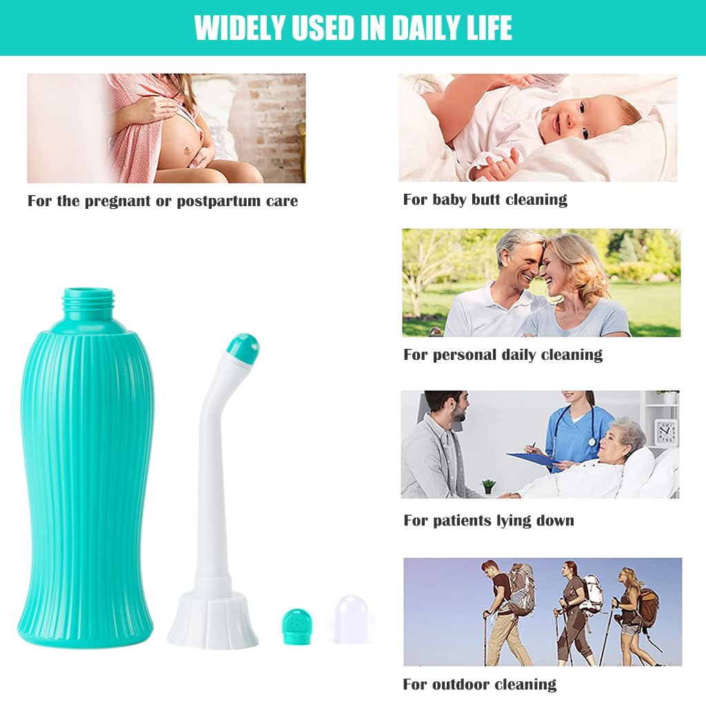 HANNEA 450ml Portable Retractable Travel Bidet with Bag/2 Nozzles for Toilet Handheld Postpartum Perineal Cleansing Childbirth Cleaner - for Outdoor,Camping,Personal Hygiene (Green)