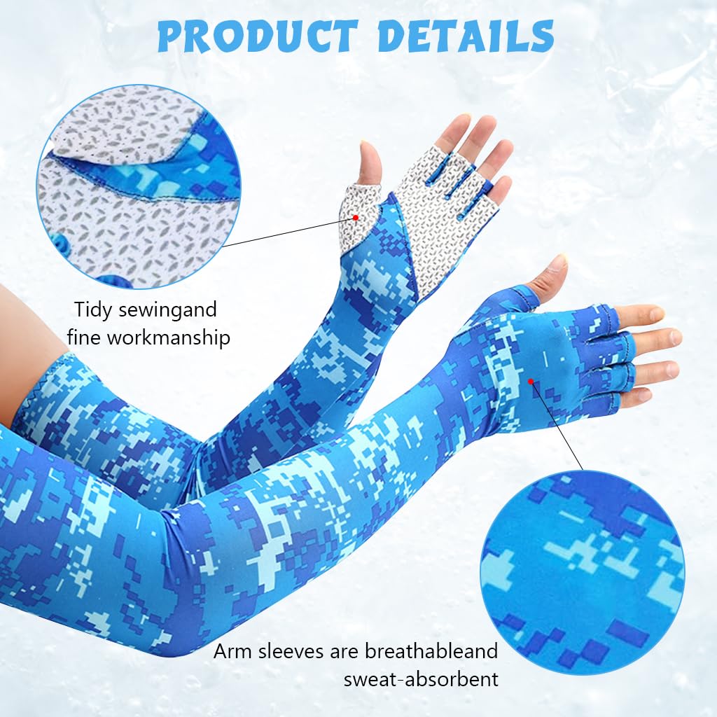 PALAY Arm Sleeves UV with Compression & Cooling Effect, UV Protection Gloved Arm Sleeves for Men & Women Cycling Ice Arm Sleeve Fingerless Sun Compressionm for Golf, Baseball, Basketball