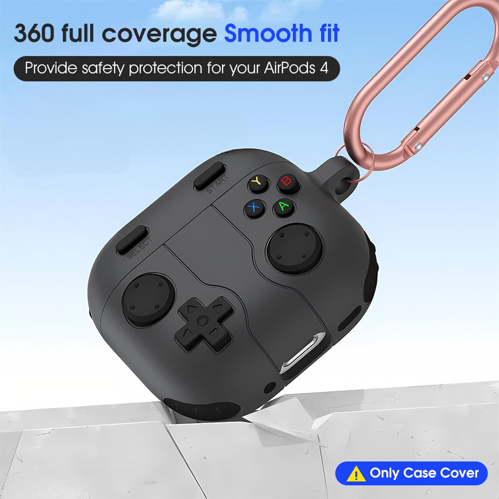 ZORBES Earbuds Case Cover for AirPods 4 Protective Anti-Scratch Silicone Skin Cover with Carabiner Fashion Retro Gaming Machine Earbuds Case Cover for AirPods 4