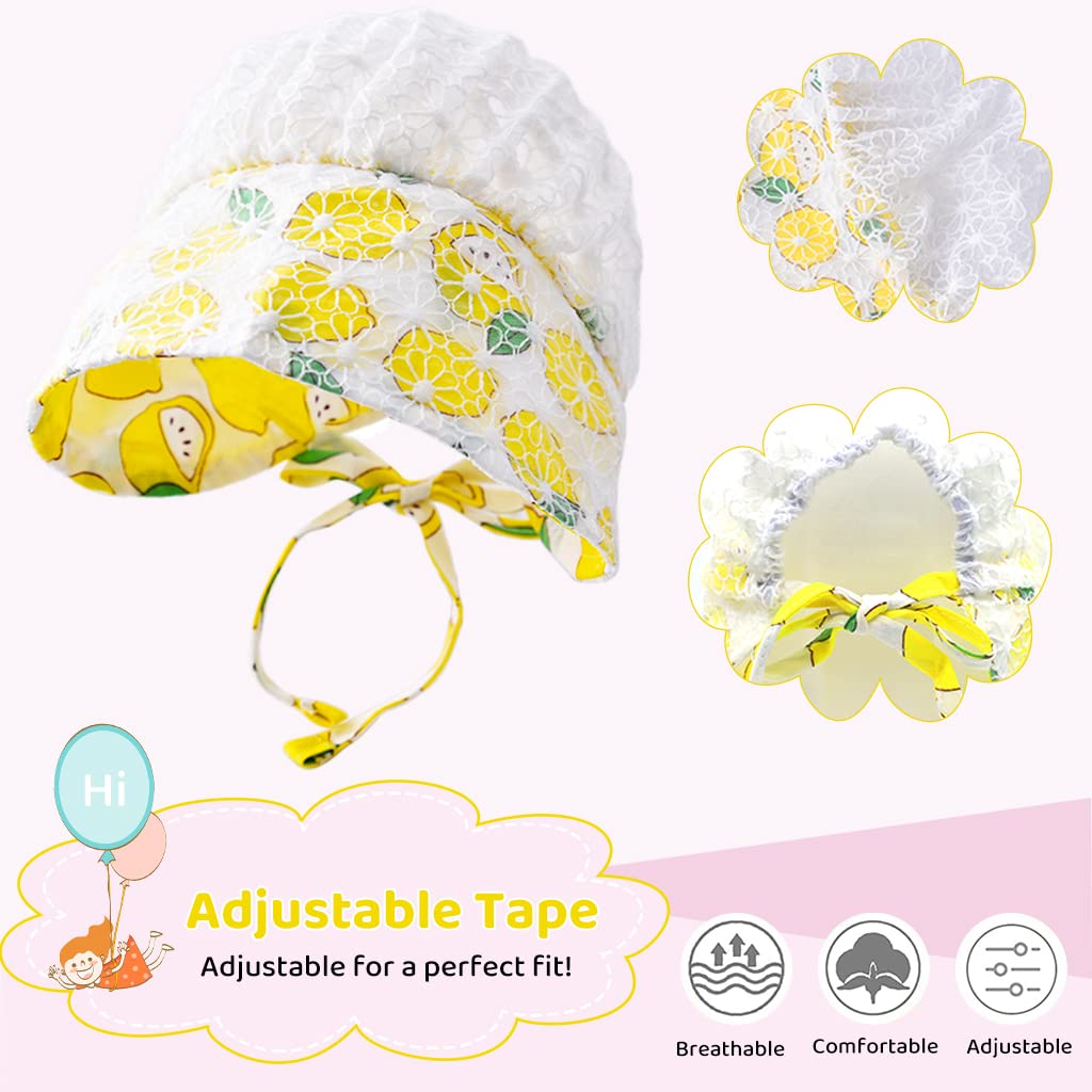 MAYCREATE Baby Hats for Girls,Sun Hats for Baby Toddler Girls,Summer Hat Cartoon Lemon Print Lace Edging Bucket Hat for Outdoor UV Protection Hat