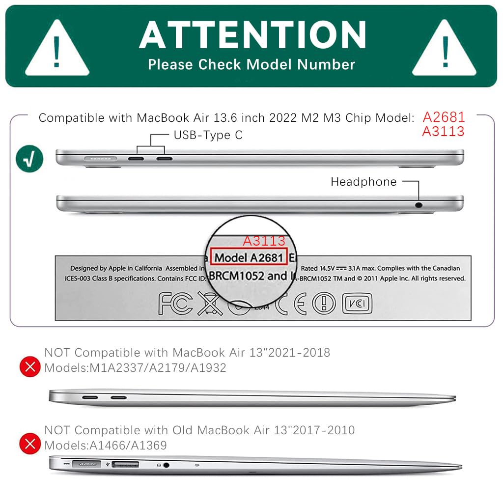 Verilux Transparent Laptop Case for M3 MacBook Air 13.6 inch Case 2022 2023 2024 A3113 A2681 M2 Chip, with Screen Protector, TPU Keyboard Protector, Set of Dust Plugs