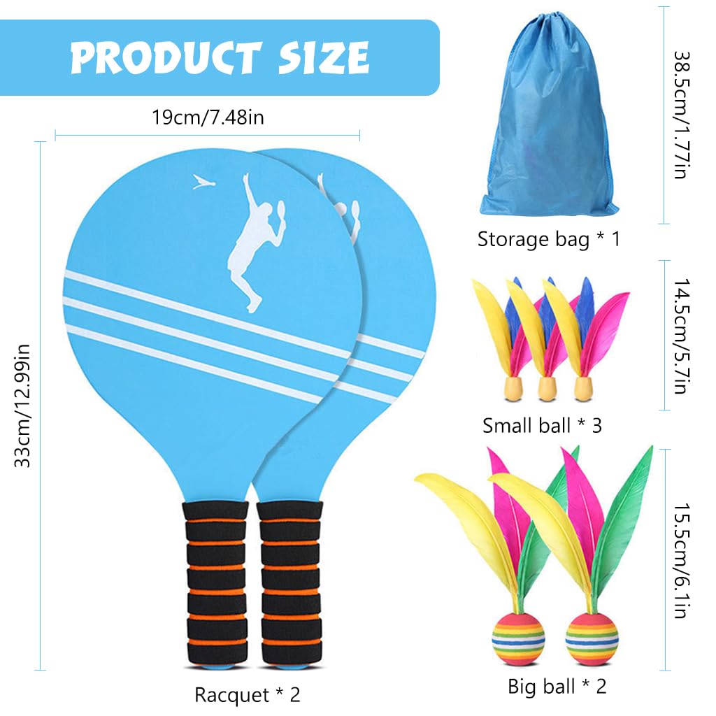 Proberos Racket Game Set Kids Shuttlecock Sport Game Wooden Racket with 4 Feather Ball-Base Shuttlecocks Fun Racket Game Sport Set Kids Outdoor Racket Game Set