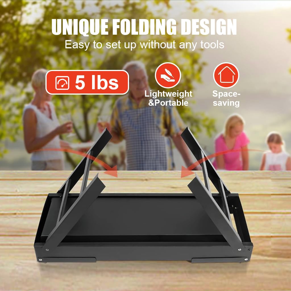 HASTHIP 60cm Portable and Foldable BBQ Grill Set for Home with Condiment Table, Charcoal BBQ Grill Set for Picnic, Outdoor Camping, Travelling, Backyard