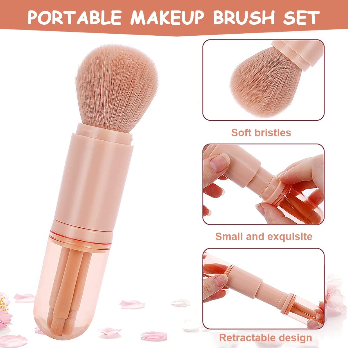 MAYCREATE Mini Makeup Brush Set 4 in 1 Travel Cosmetic Makeup Brushes Portable Kit, Include Lip Brush, Highlight Brush, Eyeshadow Brush, Powder Brush - Black