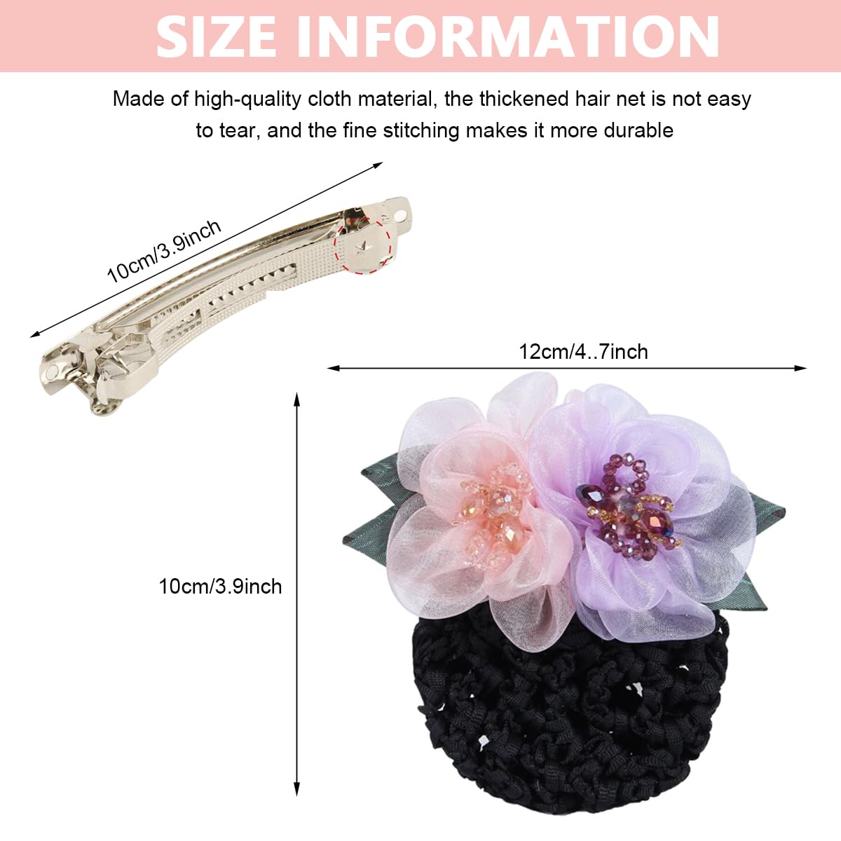 MAYCREATE Hair Snood Net Barrette Bun Cover, Flower Bun Net Hair Grip, Hair Bun Accessories for Women Girls, Bun Maker Spring Clip Hairnet for Dancer Nurse Work or Daily