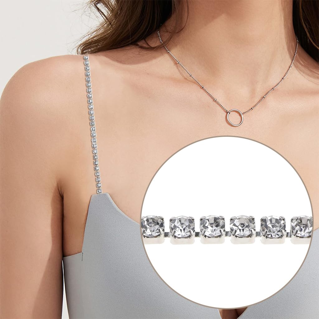 MAYCREATE 2 Pairs Adjustable Bra Straps for Women Crystal Beaded Bra Straps Chain Shining Rhinestone Lingerie Shoulder Strap for Strapless Dress - Silver & Gold