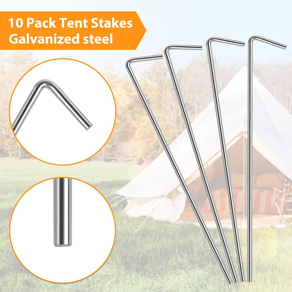 HASTHIP 10 Pack Tent Stakes, 6.7 Inches Tent Stakes for Camping L-shaped Ground Nail for Tent, Heavy Duty Iron Galvanizing Tent Stakes