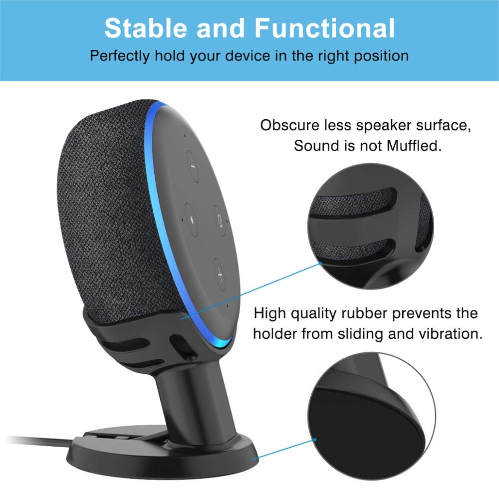ZORBES Table Stand for Alexa Echo Dot 3 Anti-Slip Desk Base Stand Desktop Holder for Alexa Echo Dot/Amazon Dot 3 ABS Amazon Dot 3 Stand Rack - Black (Stand Only)