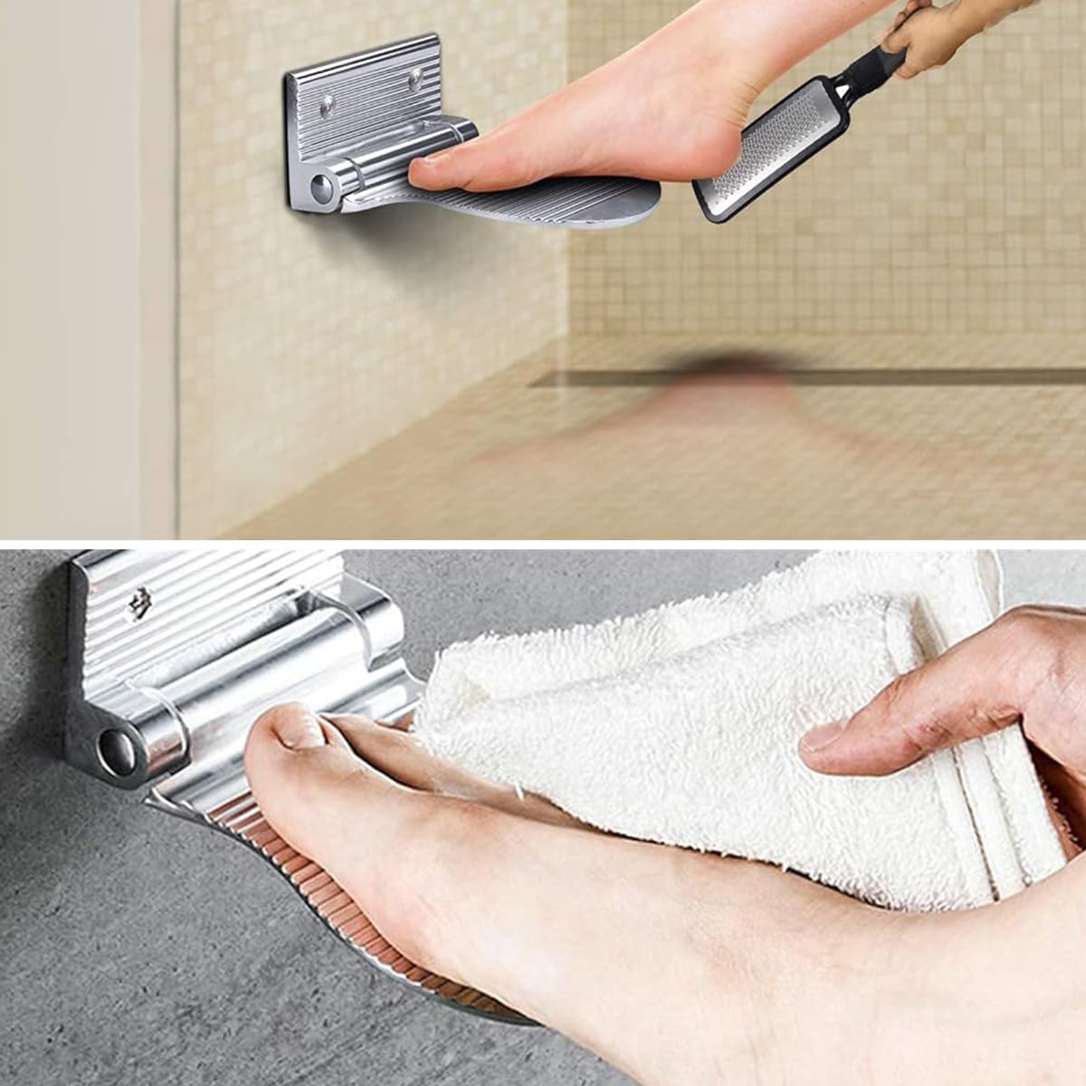 Supvox Shower Foot Rest Aluminum Alloy Bathroom Foot Rest Screw Mounted Folding Foot Pedal Foot Rest Anti-slip Utility Wall Foot Rest Support for Door Entry, Bathroom