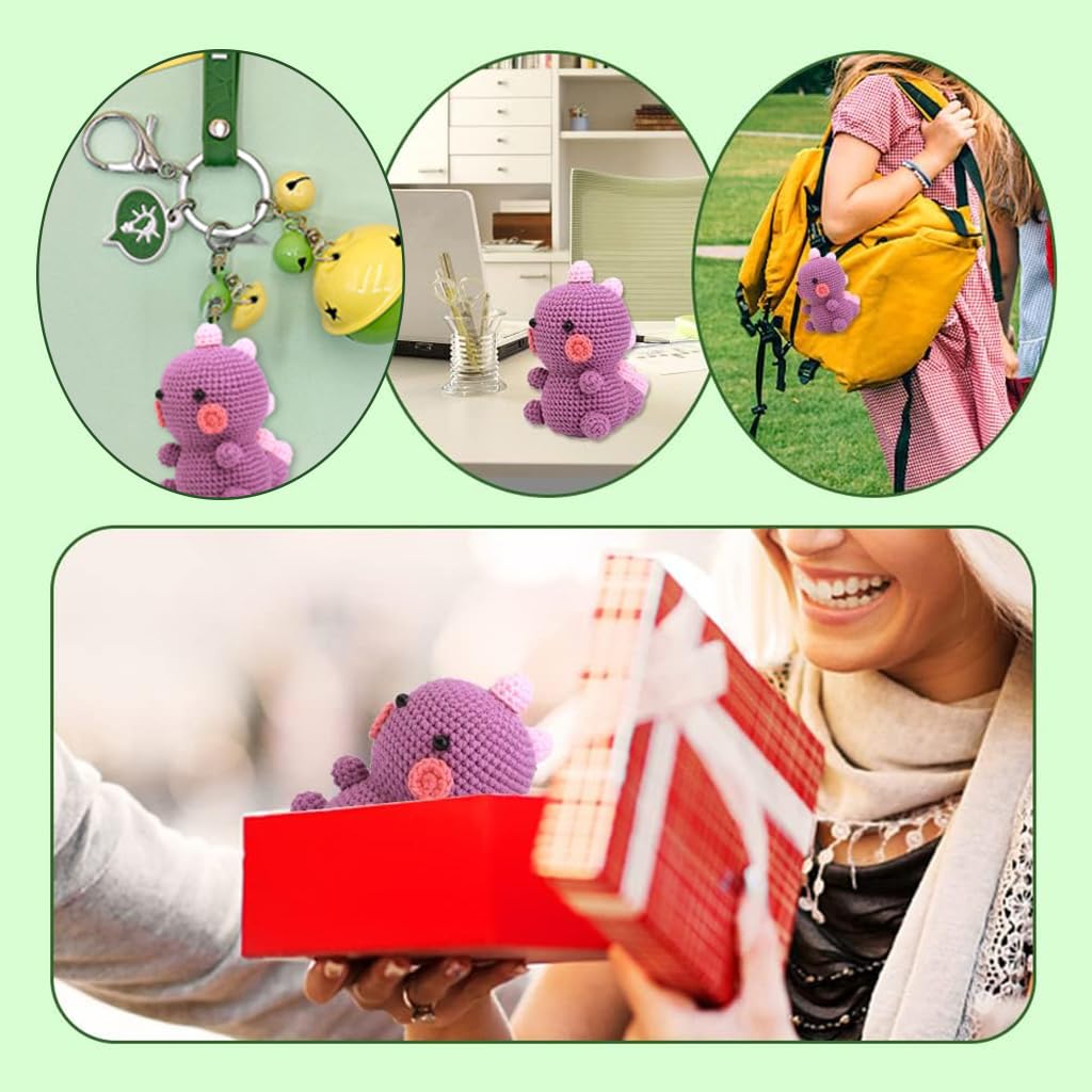 PATPAT Crochet Stuffed Animal Kit Crochet Kit for Beginners DIY Knitting Kit Full Set Crochet Starter Kit with Yarn, Polyester Fiber, Crochet Hooks, Tutorial Video, Kids Friends Gifts (Dinosaur)