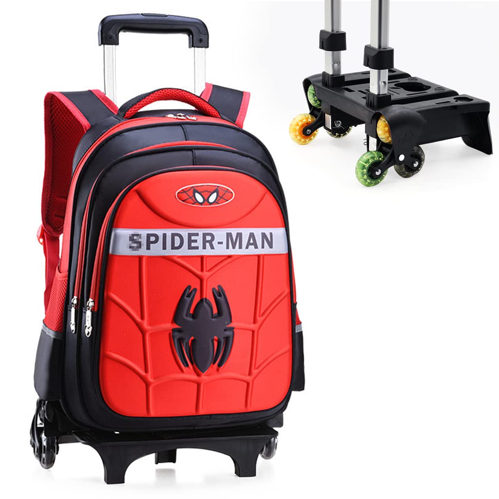 PALAY School Bags for Girls Boys Trolley Bag Primary School Backpack with 6 Wheel, Detachable Wheel Stand with Puller School Bag for 1-5 Grade Students