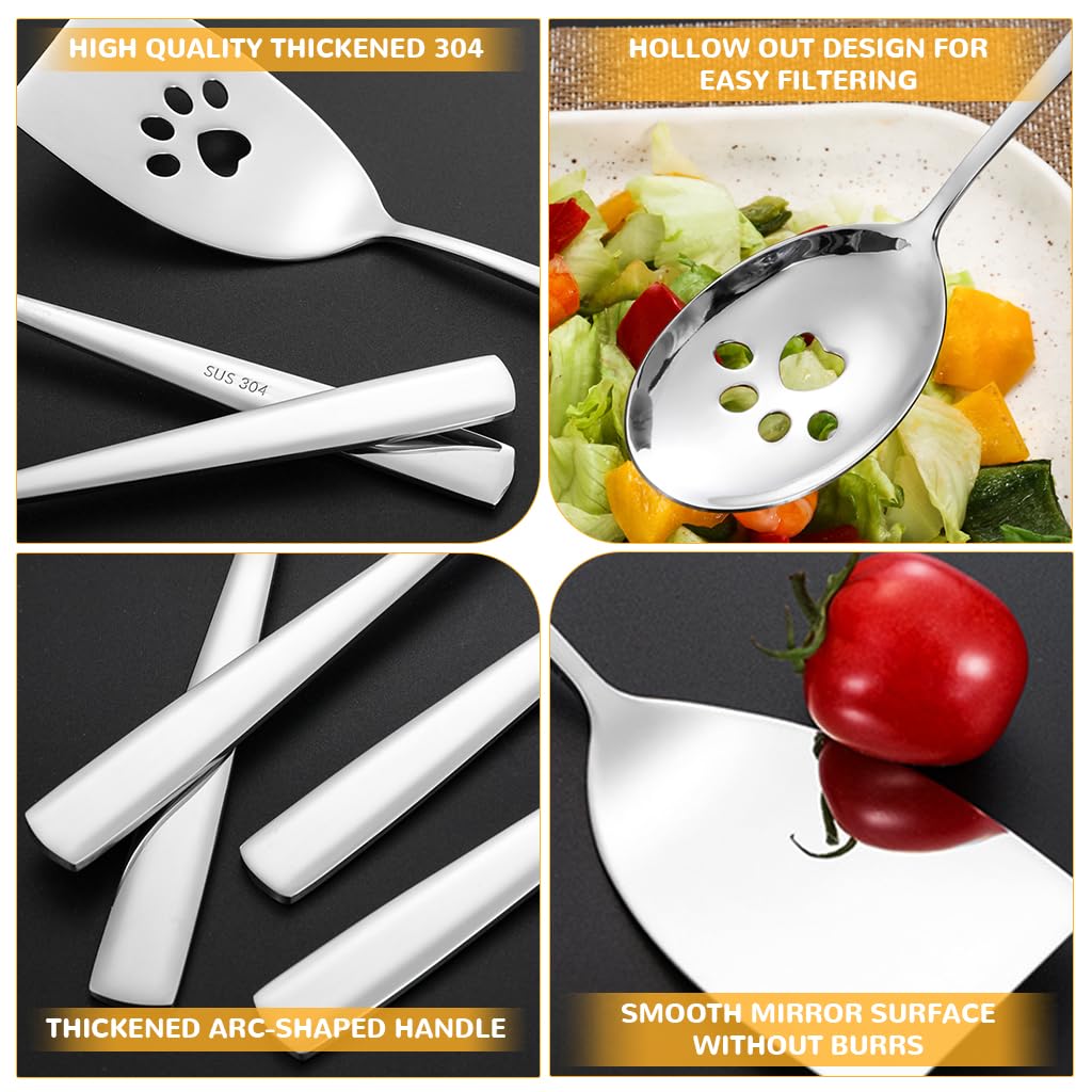 Supvox 4Pcs Serving Utensils Stainless Steel Serving Spoons Slotted Spoons Serving Spatulas Food Grade Stainless Steel Kitchen Large Serving Spoon Set Serving Utensil Set for Familes, Parties, Buffet