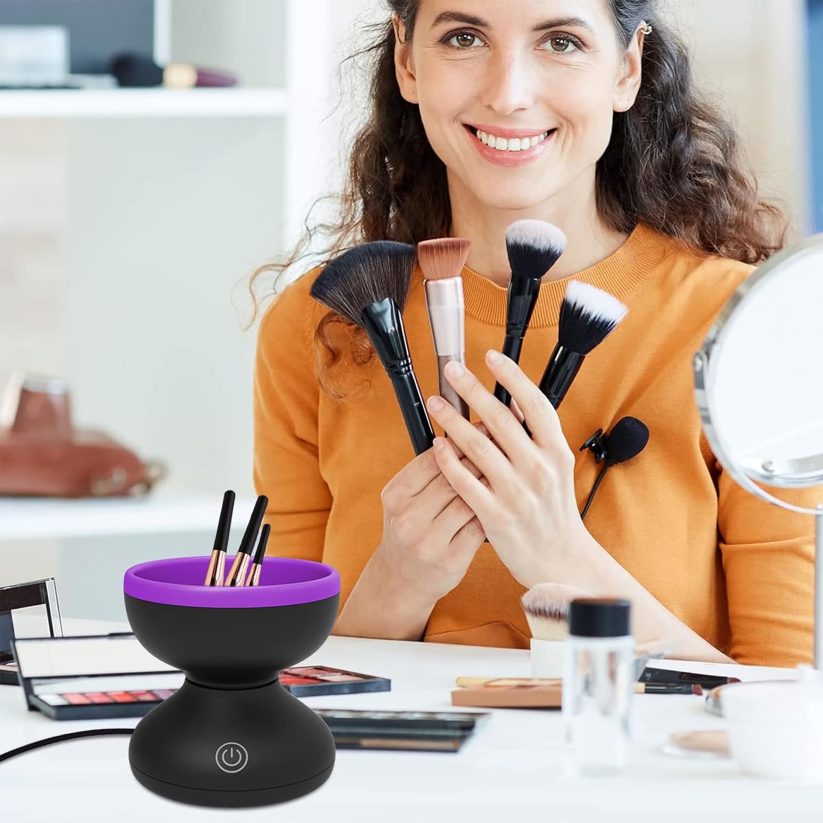 MAYCREATE Electric Makeup Brush Cleaner Machine, Silicone Makeup Brush Cleaning Cup, Portable USB Automatic Spinner Cleaner for All Size Brushes
