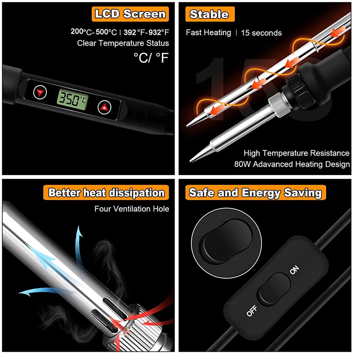 Serplex AC Soldering Iron Kit With 5 Different Soldering Tips & 1 Roll Solder Wire, 80W/220V Temperature Adjustable Soldering Iron With Digital Display Screen, Temperature Range 200-500°C
