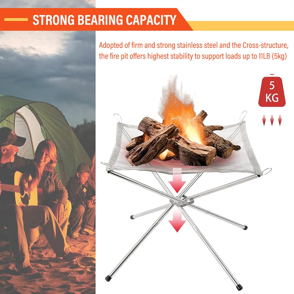 Proberos Portable Fire Pit for Camping, Full Stainless Steel Fire Pit DIY Assembly Fire Pit Outdoor Folding Firepit Fireplace with Heat Resistant Gloves & Carrying Bag