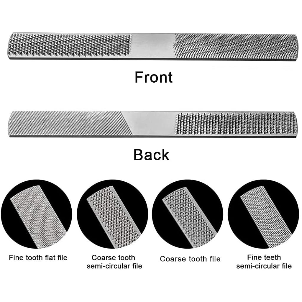 Serplex® 7.8 Inch 4 Way Wood Rasp File for Woodworking, High Carbon Hand File, Round Rasp, Half Round Flat, Needle Files for Sharping Wood and Soft Metal Tools for DIY, Home & Professional Use, 2PCS