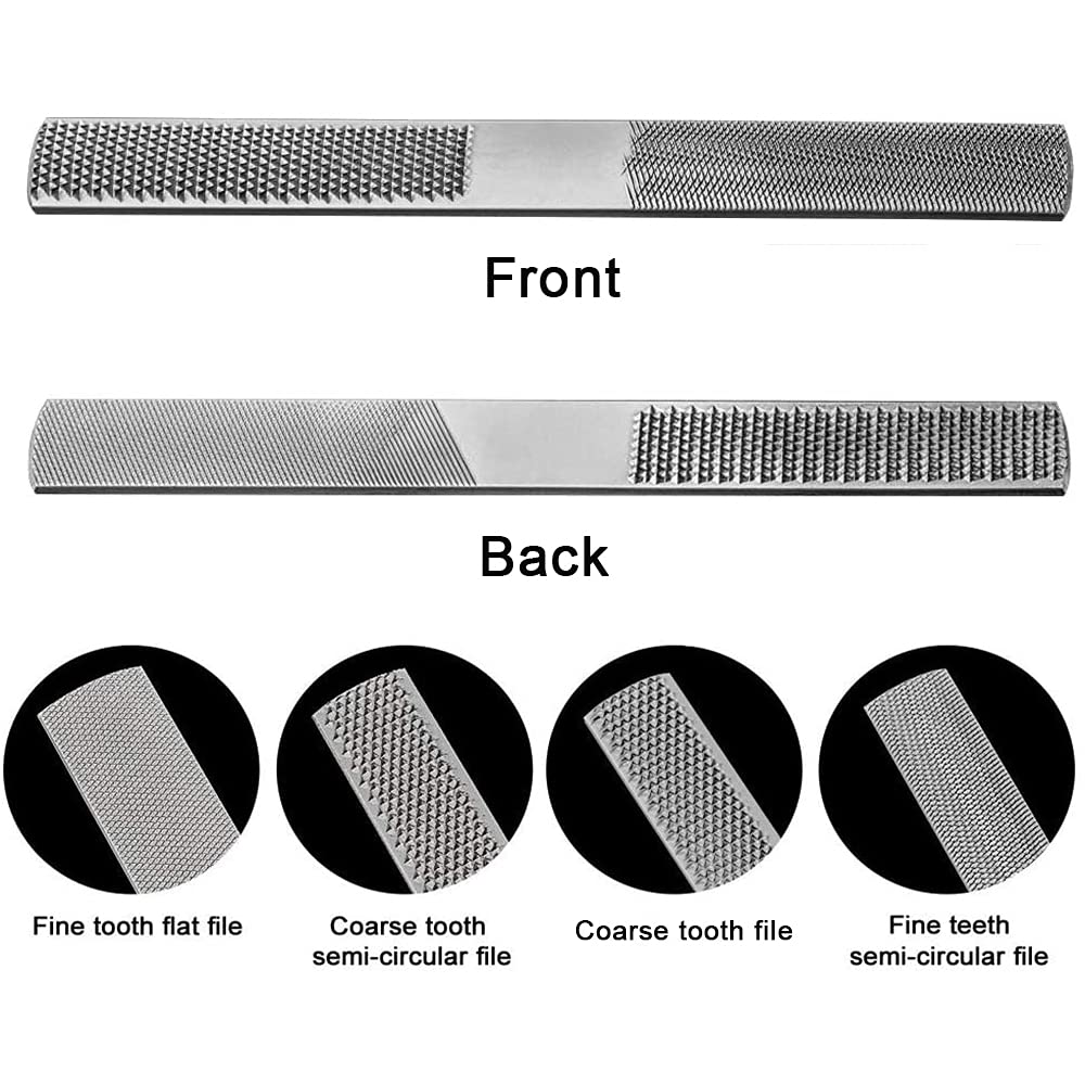 Serplex 7.8 Inch 4 Way Wood Rasp, 4 In 1 Hand Files for Carpentry Woodworking, Half Round Flat & Needle Files Wood Rasp Needle Files Wood Rasp for Sharping Wood and Soft Metal Tools