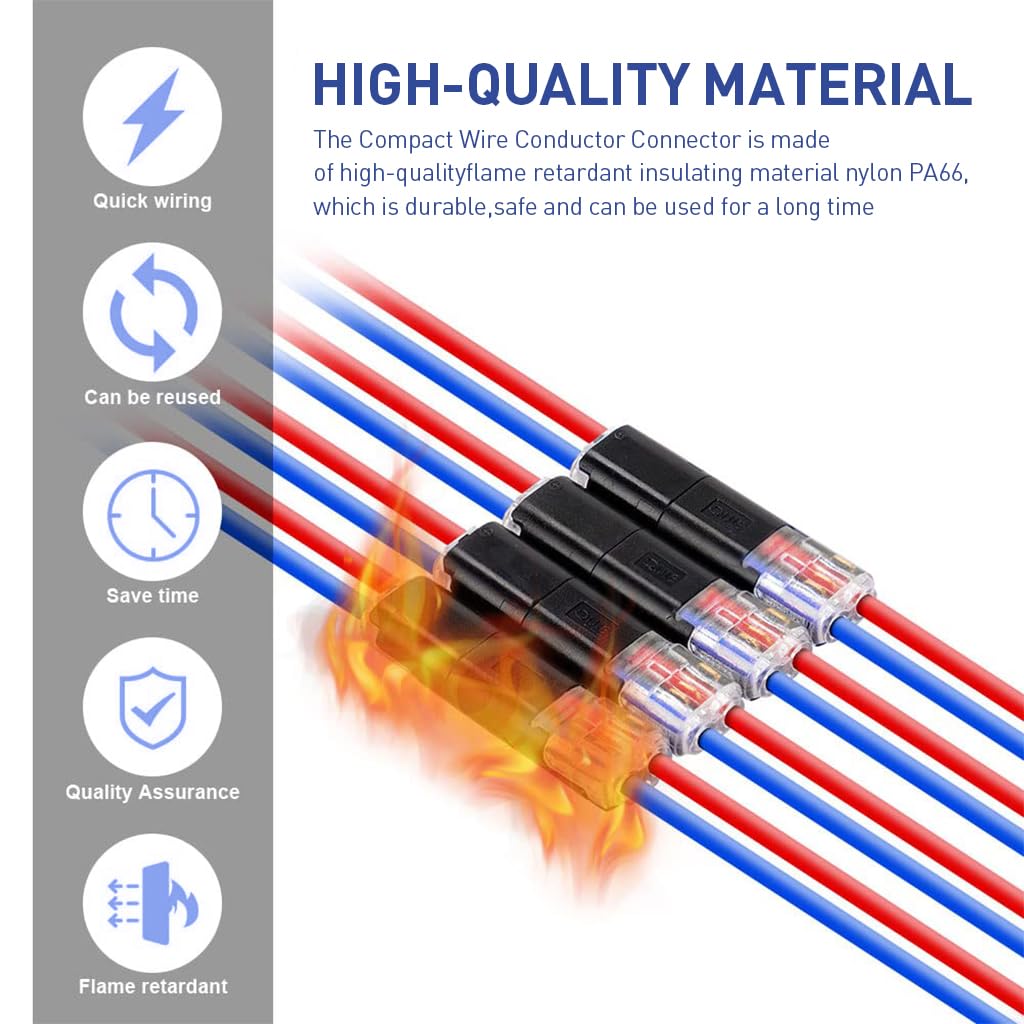 Serplex 24Pcs Wire Connectors Insulated Wire Connectors Cable Connectors No Need of Stripping Wire Universal 2-Pin Cable Connector Plugs 18-24AWG Cable Connectors for Lighting Fixtures, Appliances