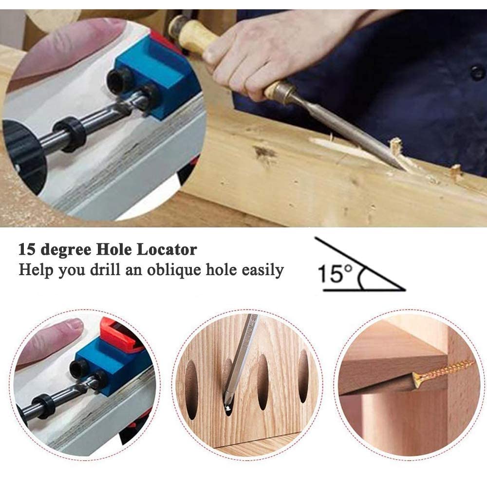 Supvox 14Pcs Angle Tool Carpentry Locator, 15 ¡ãOblique Drilling Locator Drilling Hole Guide with 6/8/10mm Drill Bits Drill Jig Joinery Kit Carpenters (Aluminum Alloy)