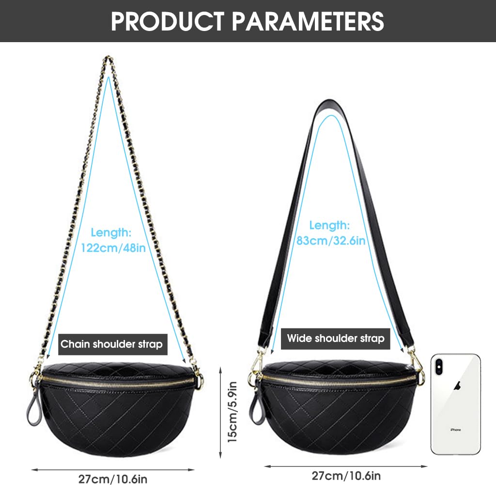 PALAY Sling Bag For Women PU Leather Crossbody Bag for Women with Chain Bag Wide Shoulder Strap Mobile Pouch for Women Daily, Black
