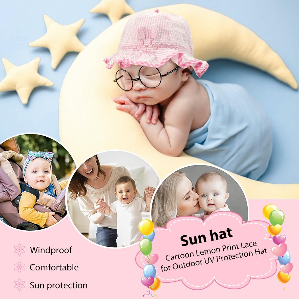 SNOWIE SOFT Baby Hat Baby Girls Cap Cute Baby Girls Sun Hat for Toddler Girls Cotton Baby Hats for Girls Stripy Bucket Hat for Outdoor UV Protection Hat for 3-12 Month, Pink