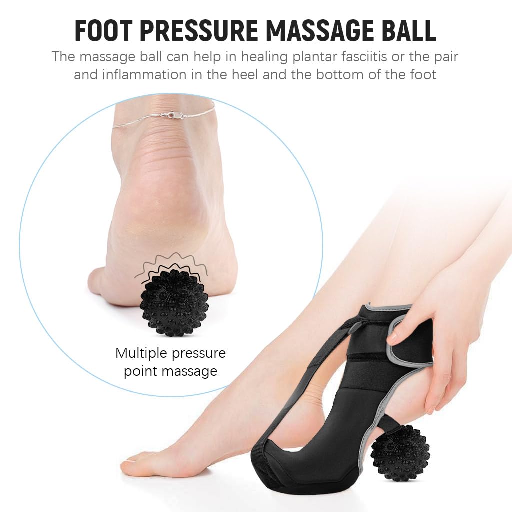 HANNEA Ankle-foot Orthosis, Foot Drop Splint with Foot Massage Ball Adjustable Ankle-foot Orthosis Wearable Night Splint for Improve Foot Drop Gentle Foot Support for Pain Relief and Healing, S