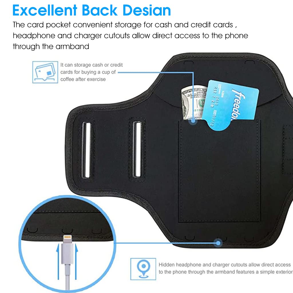 ZORBES Armband for Mobile Phone Running, Waterproof Phone Holder for Running for iPhone 13, 12, 11, XR, Elastic Arm Band with Card Holder for Within 6.2in 's Mobile (Black)