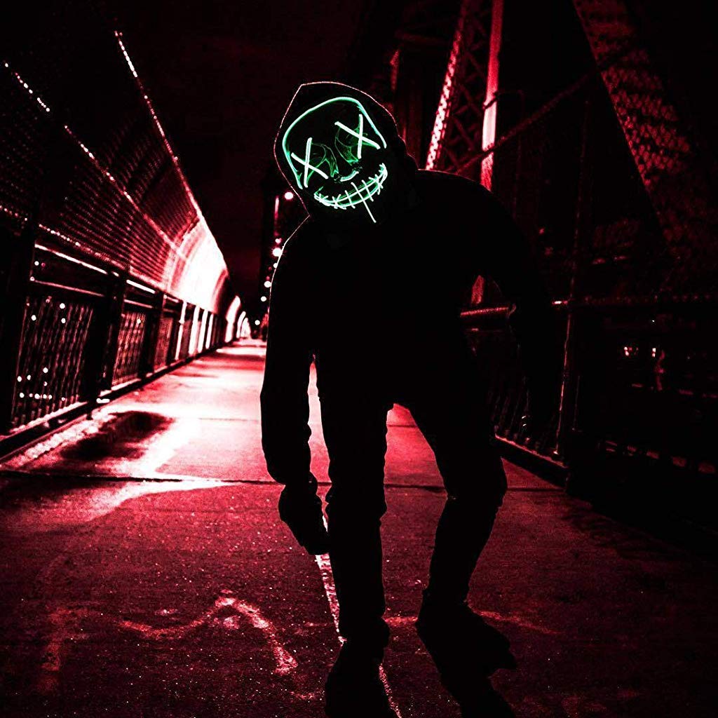 PATPAT Halloween Mask LED Light up Mask for Halloween Festival Cosplay Halloween Costume Party Decorations (Green)