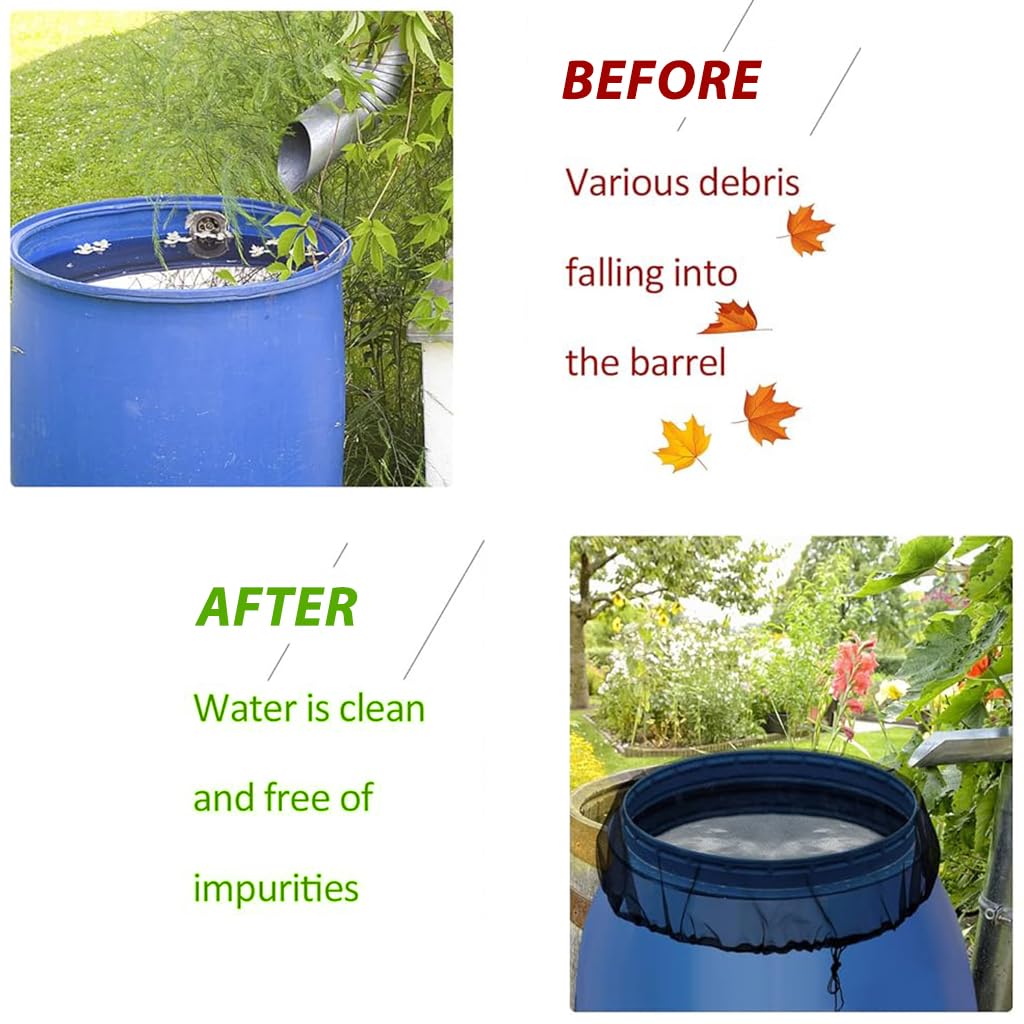 HASTHIP 2Pcs Mesh Cover for Rain Harvesting Barrels, 85cm Diameter Polyester Barrel Netting with Drawstring Closure for Water Buckets Tank Protection