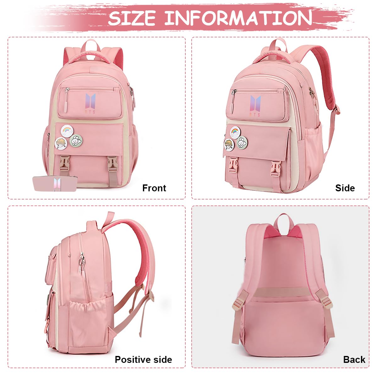 PALAY BTS Backpack For Girls School Backback Kpop BTS Bangtan Girls Casual Backpack Suitable for Students 15.6in Laptop Backpack