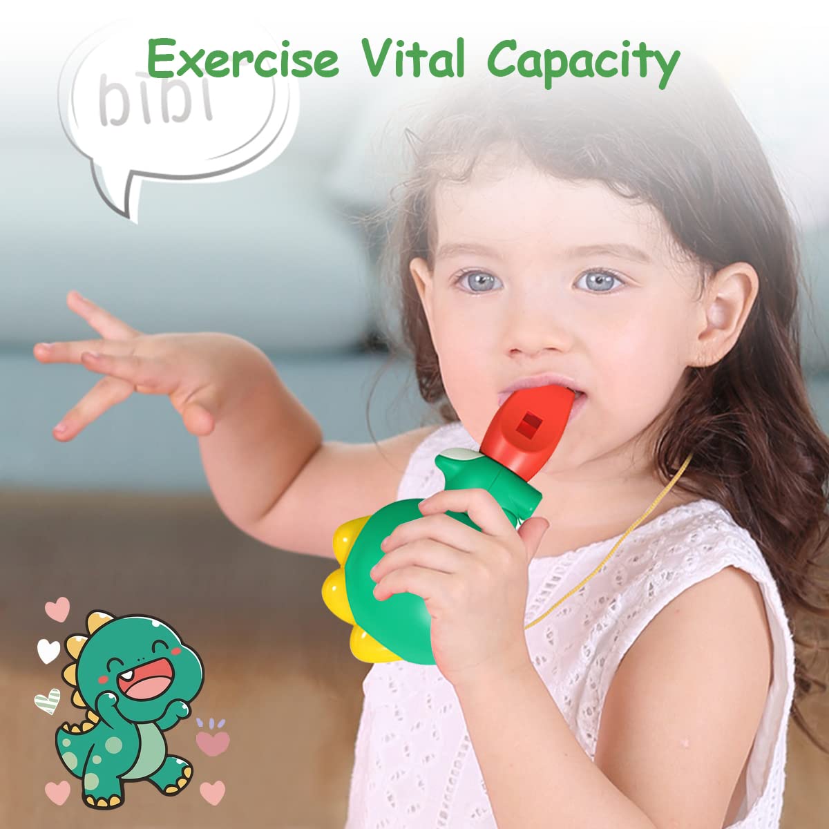 PATPAT Whistle for Kids Cartoon Green Dinosaur Whistle Toy for Kids with Lanyard Music Instrument Developmental Educational Sound Toys Sensory Toy Babies Birthday Gifts for Boys Girls