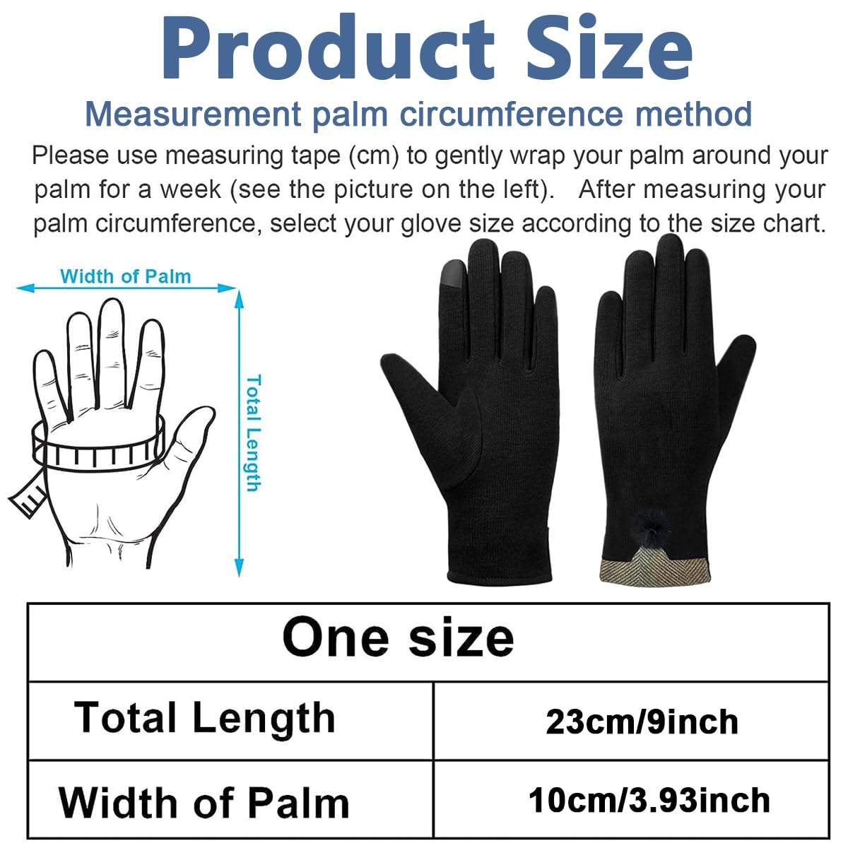 PALAY Winter Gloves for Women Warm Fleece Gloves for Girls, Winter Warm Thermal Fleece Lined Cycling Gloves Winter Outdoor Warm Gloves (Black, L)