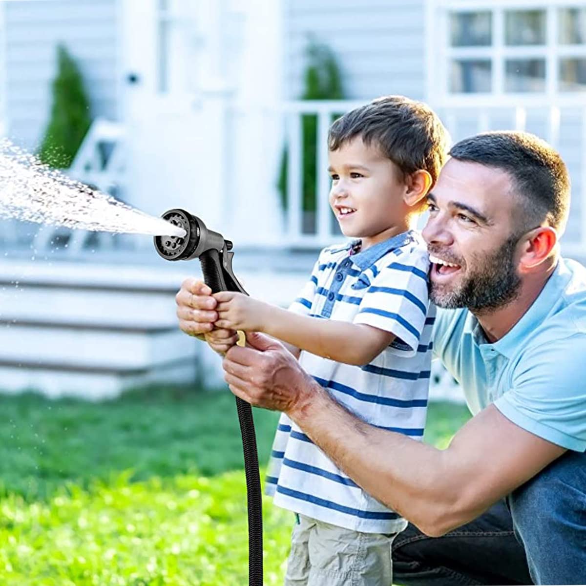 HASTHIP 15m/50ft Garden Hose with Pure Brass Spray Nozzle, Heavy Duty Expandable Garden Hose with 8 Function Nozzle and 3/4