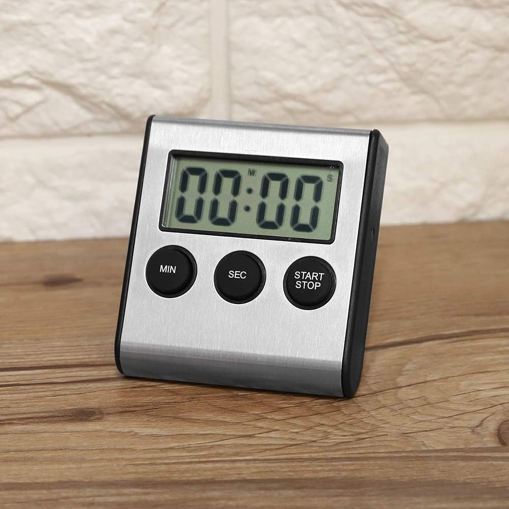HASTHIP Kitchen Timer Digital Countdown, Magnetic Countdown Digital Timer with LCD Display, Stainless Steel Loud Alarm for Cooking Baking Gym Students