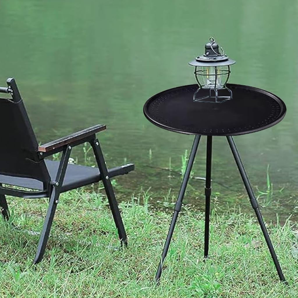 Proberos Camping Table Folding Picnic Tripod Table, 15 Inches Round Tripod Table with Adjustable Height Lightweight Small Table Portable Tea Table Shelf for Camping, Home BBQ Outdoor Fishing