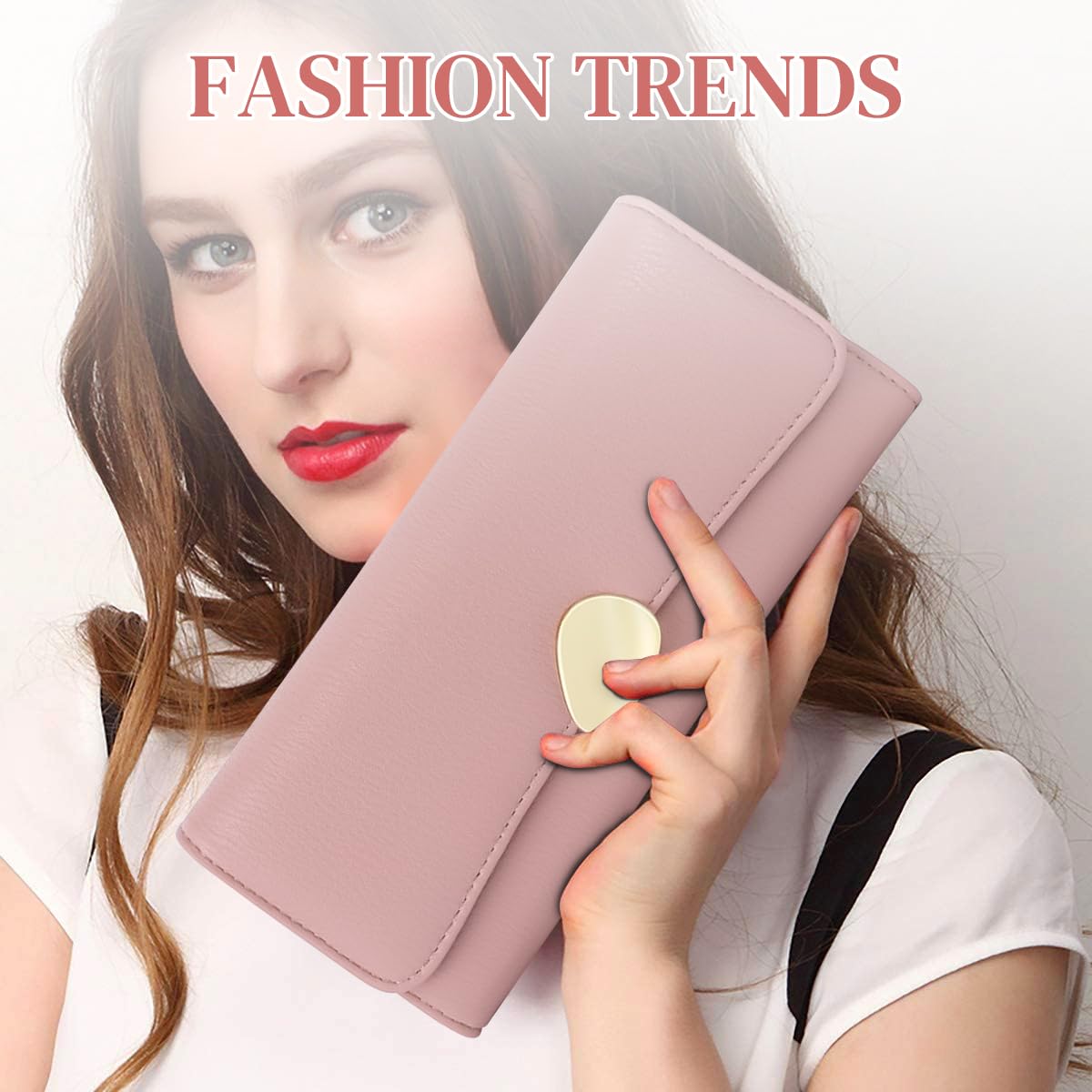 PALAY Women's PU Leather Long Wallet with Leaf Pendant Card Holders Phone Pocket Girls Zipper Purse
