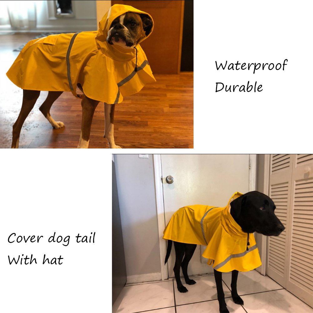 Qpets Dog Raincoat Hooded Slicker Poncho for Medium Large Dogs Golden Retriever Labradoodle Dog Raincoat Rain Jacket Poncho Hoodies with Strip Reflective(M)
