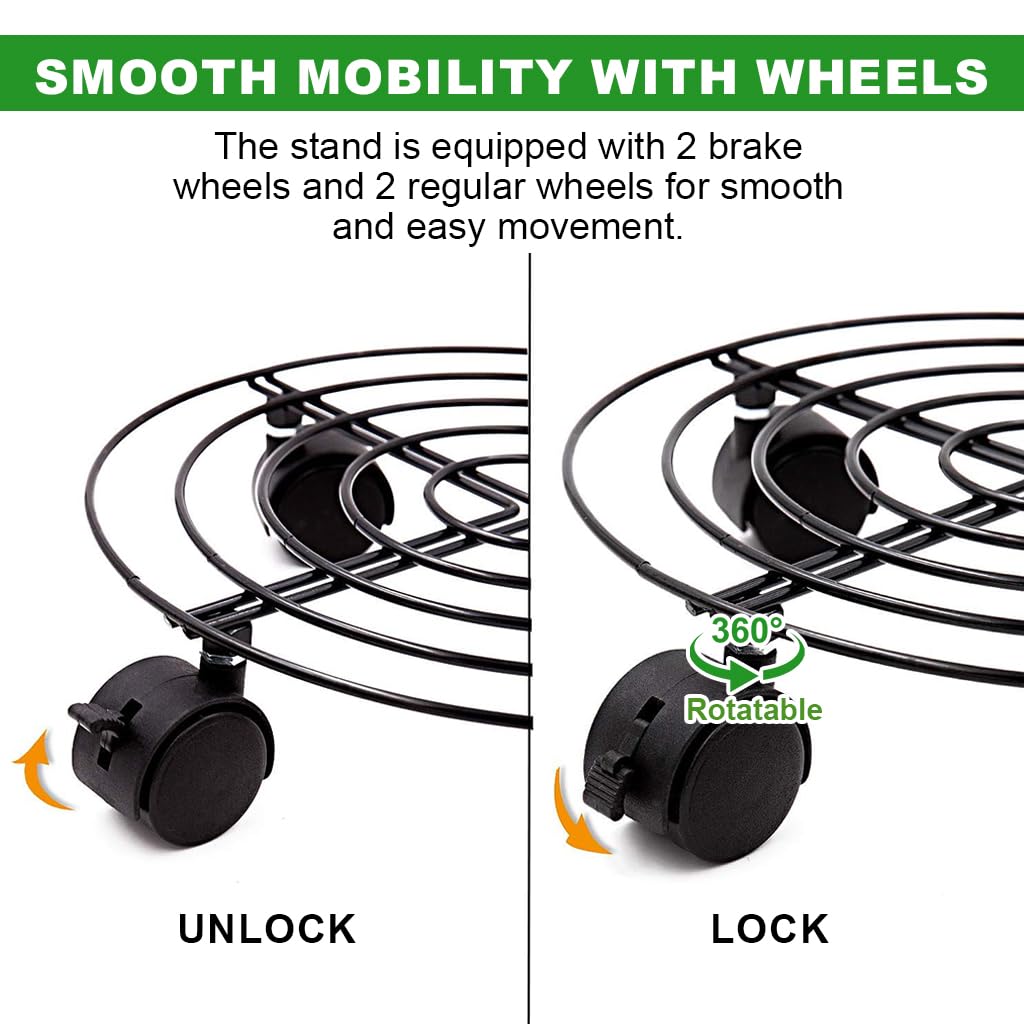 HASTHIP Plant Caddy On Wheel 10.6 inches Coil Wire Round Metal Plant Stand with Brake Wheels 360 Degree Moving Plant Caddy On Wheel Planter Stand Metal Plant Stand for Outdoor Indoor